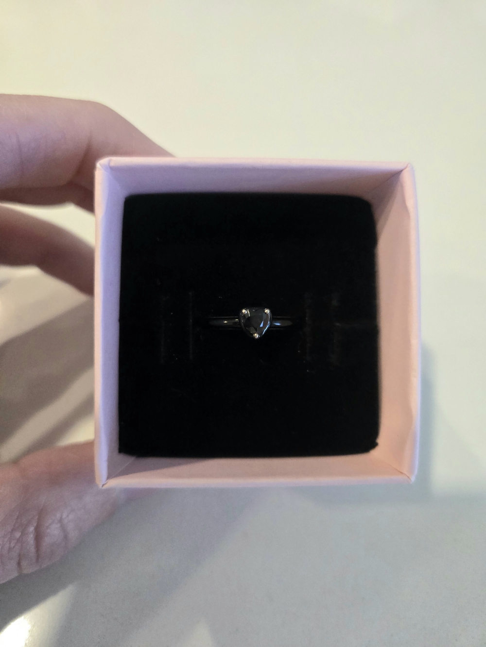 Pandora Heart-Shaped Black Stone Ring  Over SS. Sz. 3.75